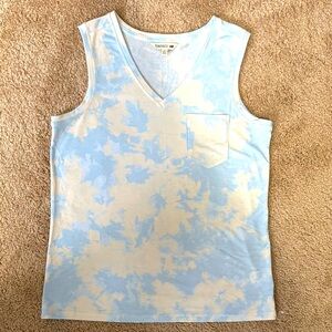 Blue and White Tie-dye Tank Top